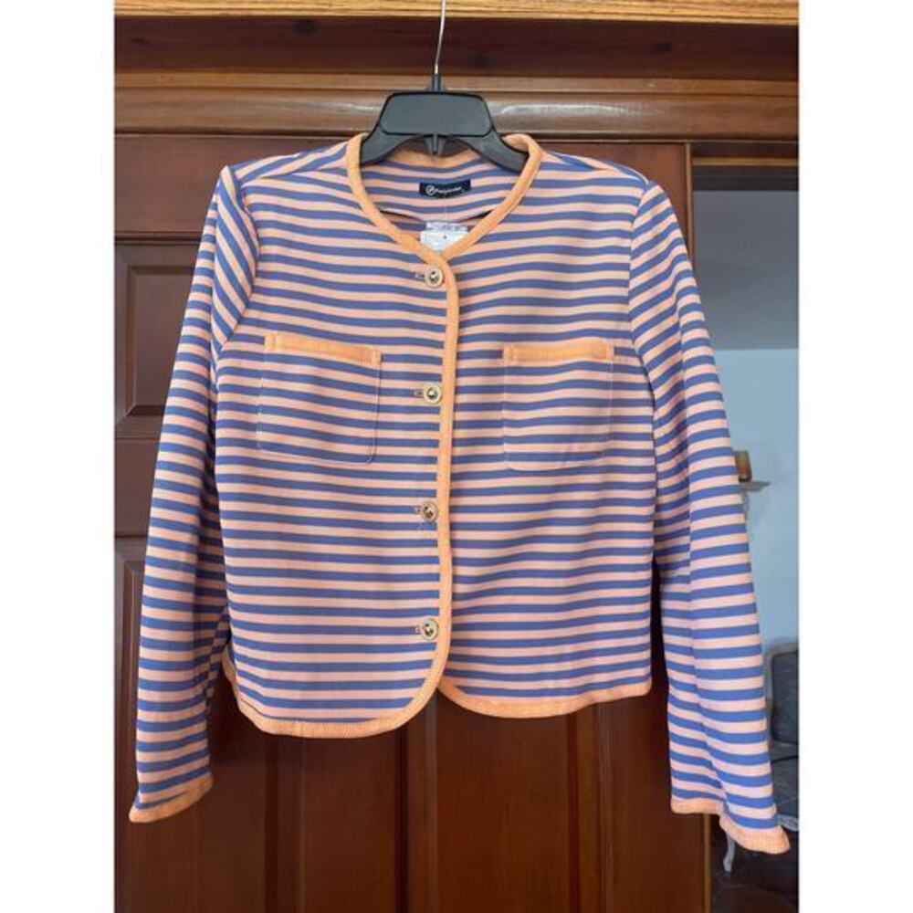 Pretty Garden striped poly knit blazer size L